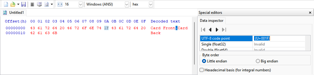 Image showing a hex editor with the Anki notes flds separator