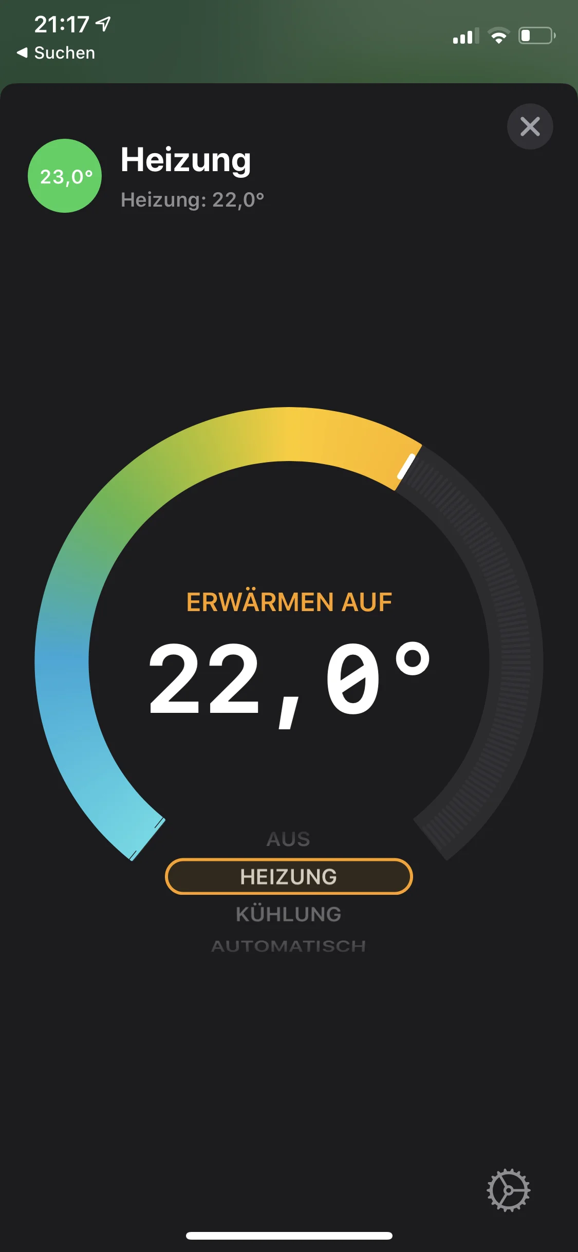 Homematic thermostat in the Apple Home app