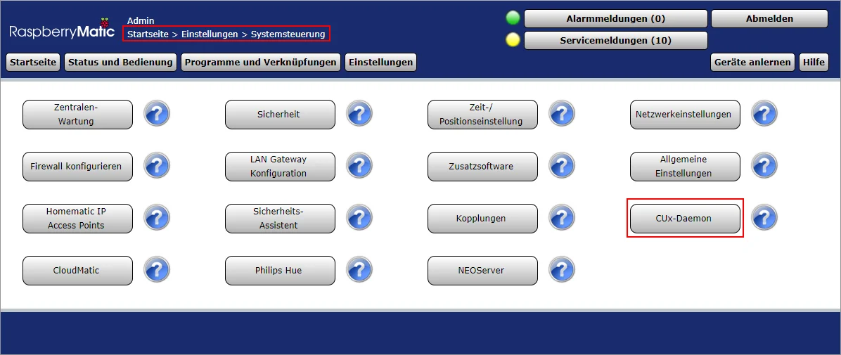 Access to the CUxD interface