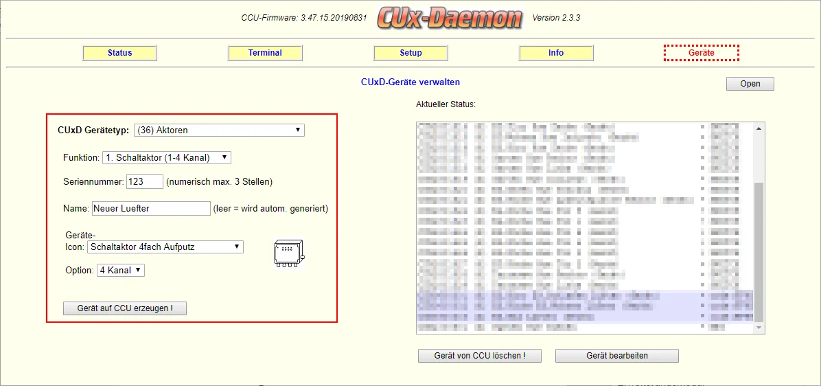 Einrichten eines virtuellen Schalters in CUxD