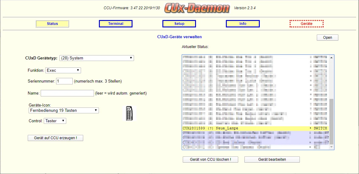 Device created in CCU