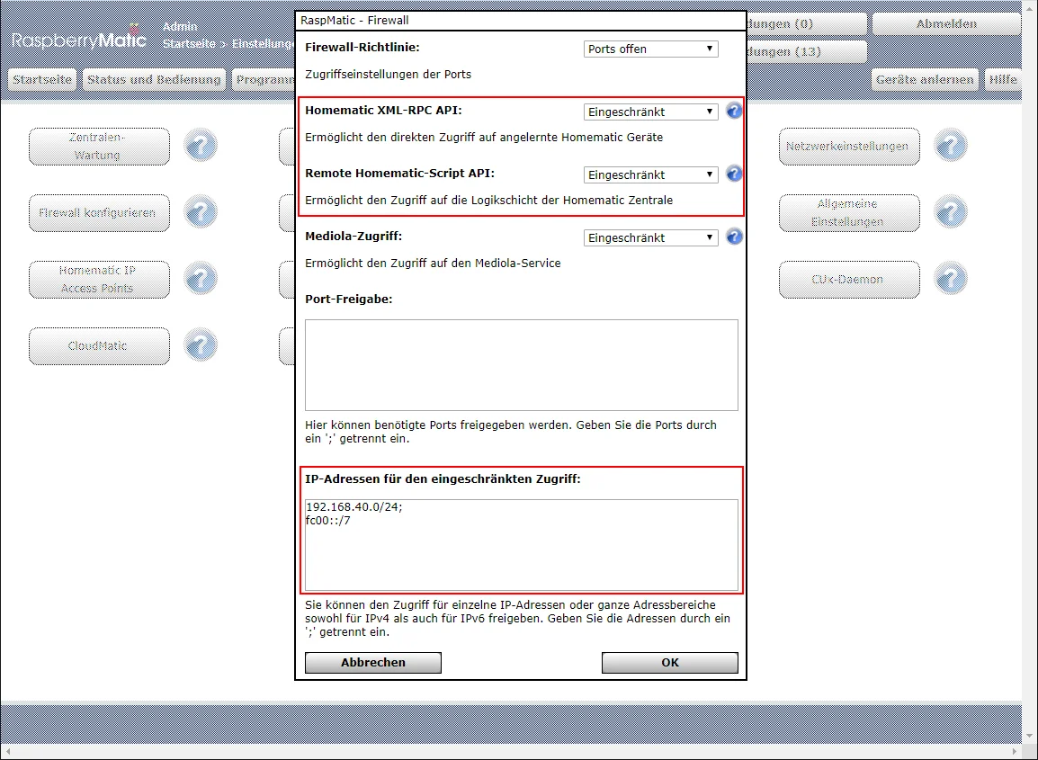 CCU3 port settings
