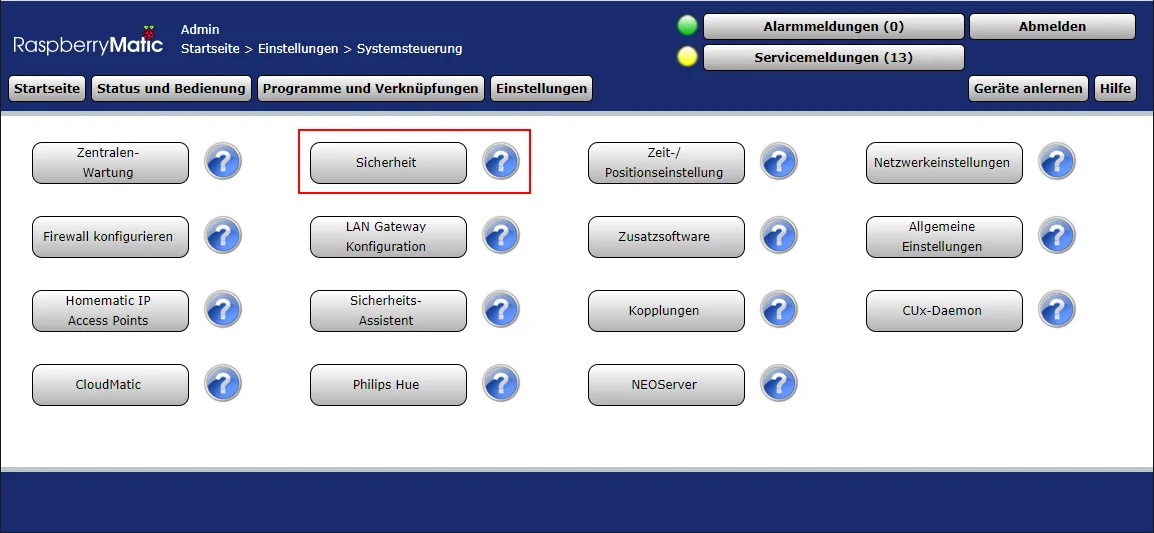 CCU3 security settings