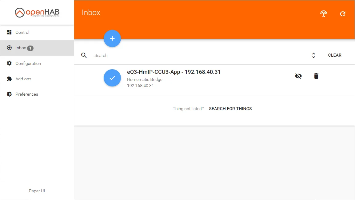 Homematic central unit in the openHAB Inbox