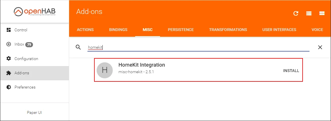 Installing the HomeKit binding in openHAB