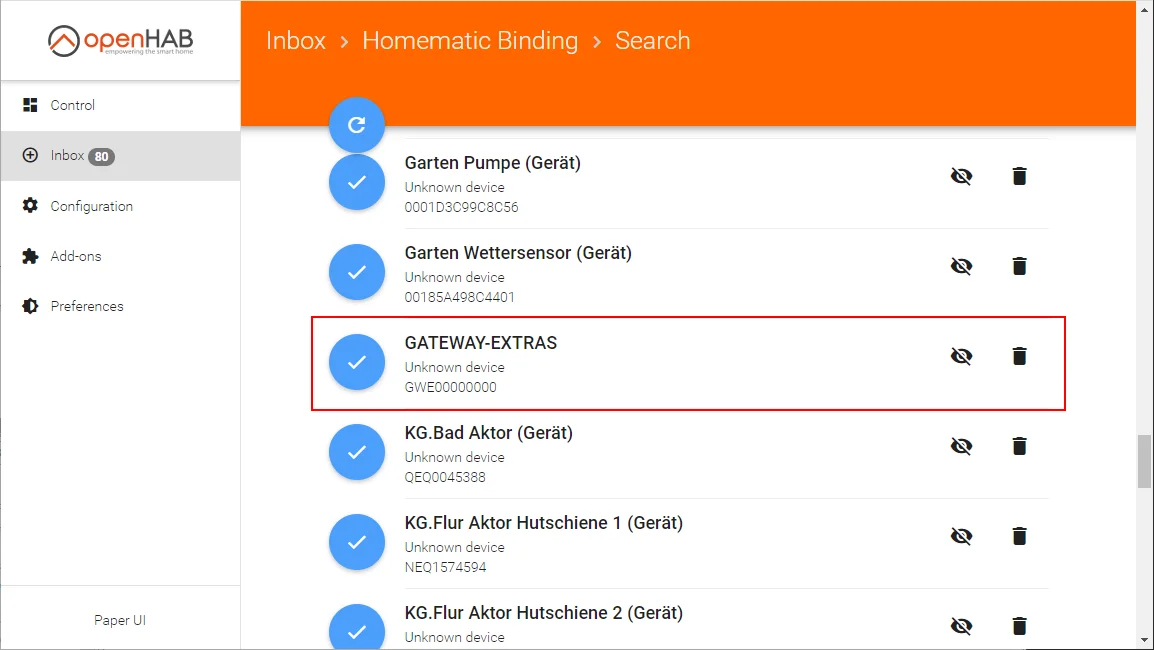 List of Homematic devices in the openHAB Inbox