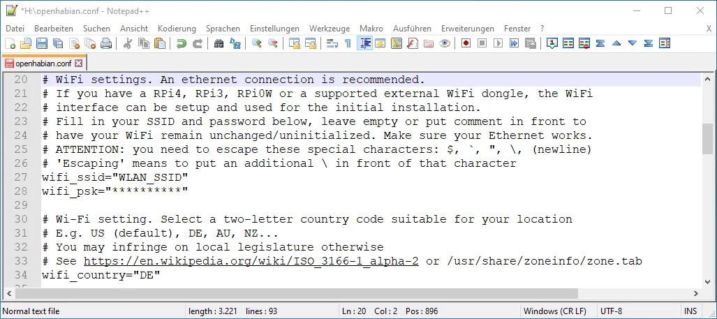 WiFi configuration in the openhabian.conf file