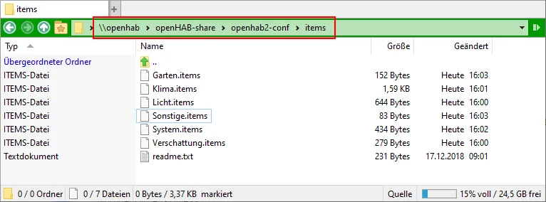 Directory structure of openHAB Items