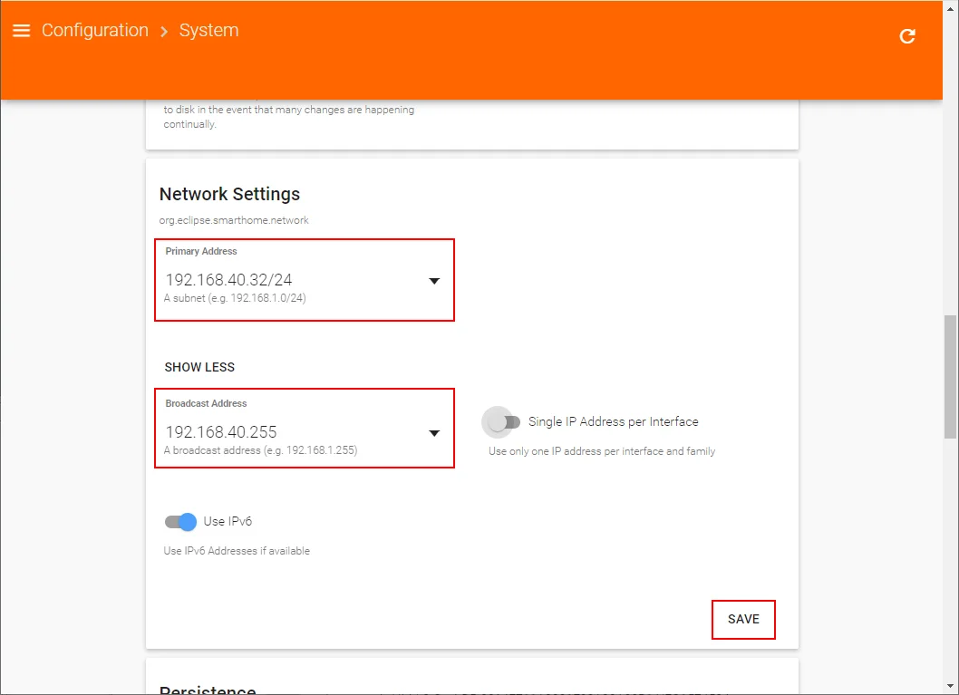 Netzwerkeinstellungen in openHAB