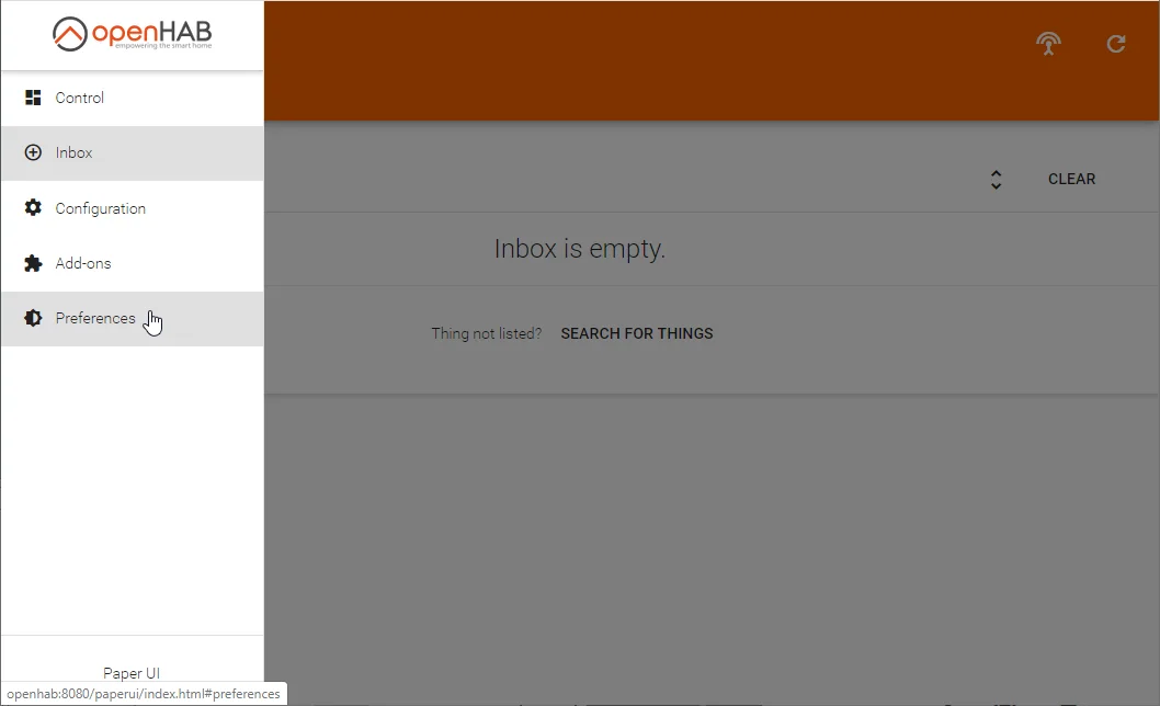 Preferences Menü in openHAB