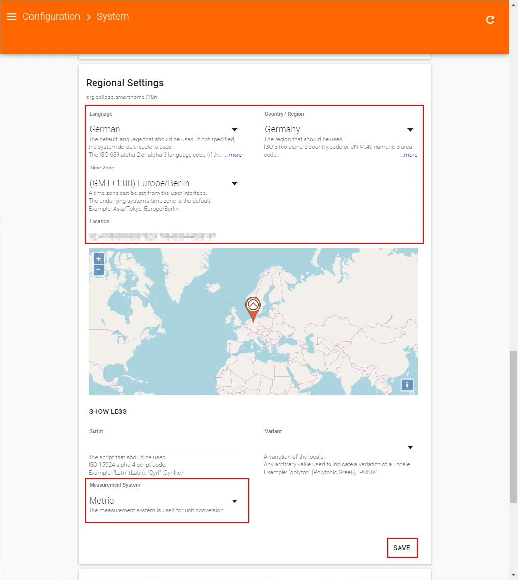 Regionaleinstellungen in openHAB