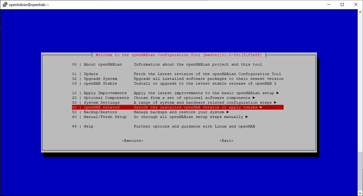 Karaf Konsolen-Menü in openhabian-config