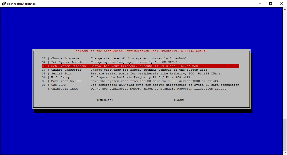 Zeitzonenauswahl in openhabian-config