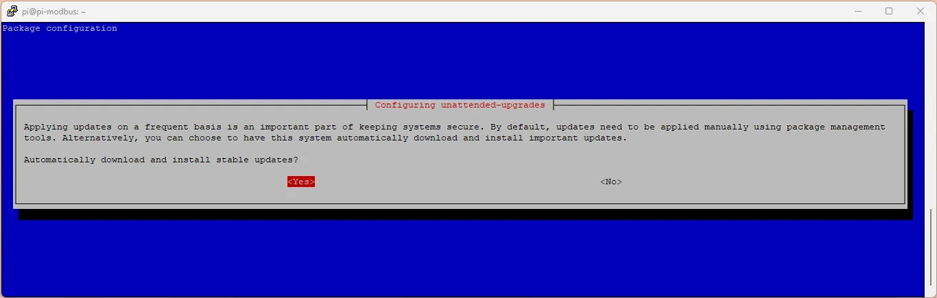 Screenshot of confirming the installation of unattended-upgrades