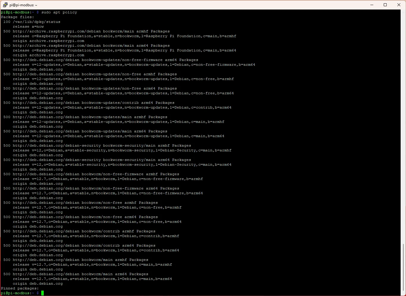 Screenshot of checking the repository list