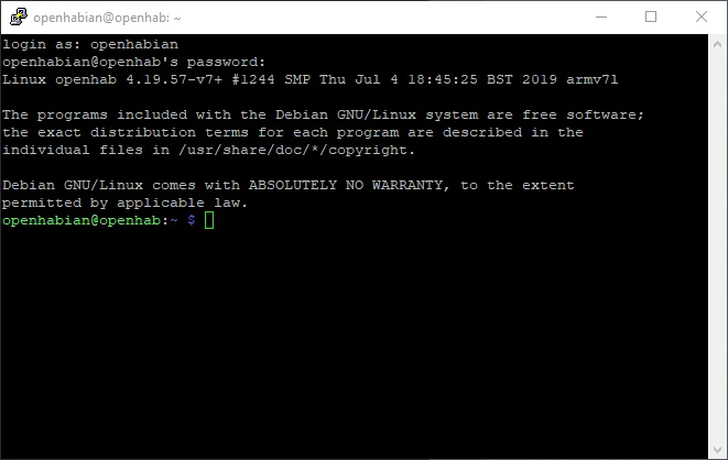 SSH Konsole des Raspberry Pi