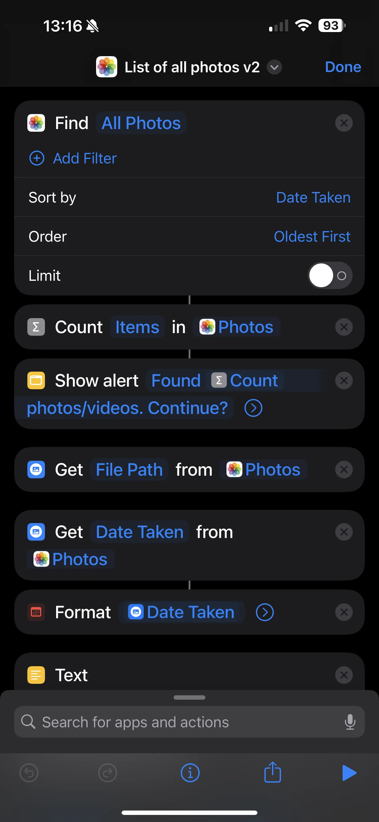 Shortcut to get a list of all photos from the iPhone, part 1