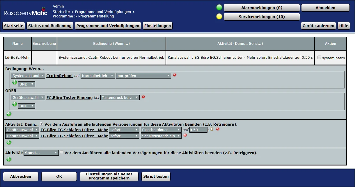 Programmzuweisung an einen Taster