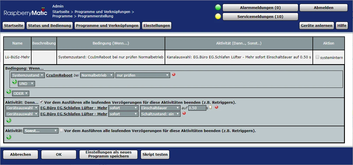 Programm zur Erhöhung der Lüftungsstufe