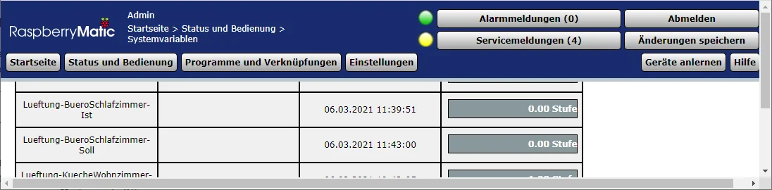 Variablen zur Lüftungssteuerung